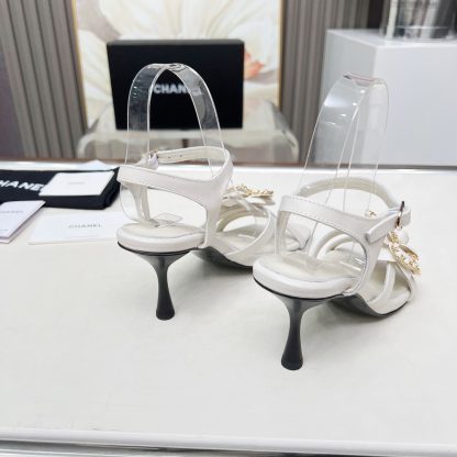 Chanel Spring and Summer White Dancing Shoes Collection Custom Flower Stiletto Sandals Heel Height 7.5cm - Image 6