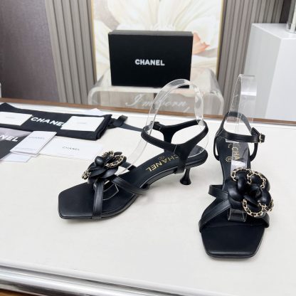 Chanel Spring and Summer Black Dancing Shoes Collection Custom Flower Stiletto Sandals Heel Height 7.5cm - Image 6