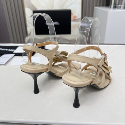 Chanel Spring and Summer Apricot Dance Shoes Series Custom Flower Stiletto Sandals Heel Height 7.5cm - Image 6