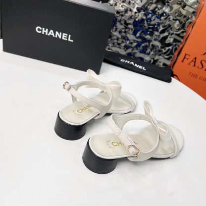 Chanel Spring/Summer Dancing Shoes Collection White Sandals with Bowknot Heel Height 3.5cm - Image 6