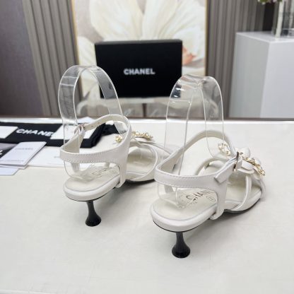 Chanel Spring/Summer Dancing Shoes Series White Retro Custom Flower Stiletto Sandals Heel Height 5cm - Image 6
