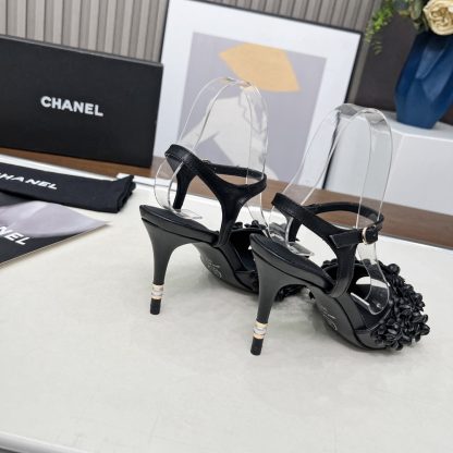 Chanel Spring and Summer Dance Shoes Series New Black Stiletto Custom Flower Sandals Heel Height 8.5cm - Image 6