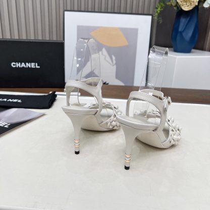 Chanel Spring and Summer Dance Shoes Series New White Stiletto Custom Flower Sandals Heel Height 8.5cm - Image 6