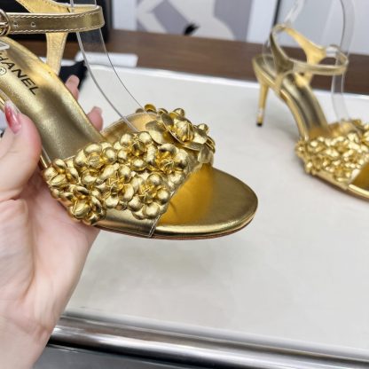 Chanel Spring and Summer Dance Shoes Series New Gold Stiletto Custom Flower Sandals Heel Height 8.5cm - Image 6