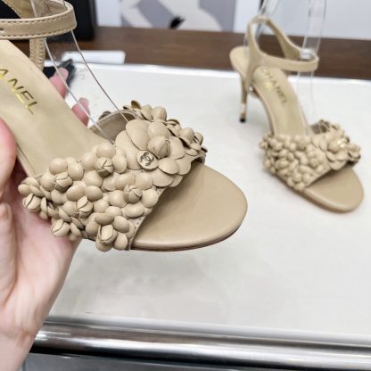 Chanel Spring and Summer Dance Shoes Series New Apricot Stiletto Custom Flower Sandals Heel Height 8.5cm - Image 6