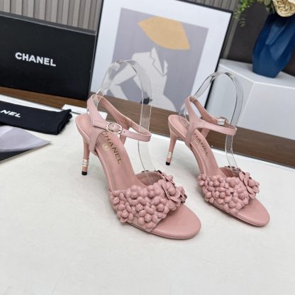 Chanel Spring and Summer Dance Shoes Collection New Pink Stiletto Custom Flower Sandals Heel Height 8.5cm - Image 6