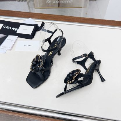 Chanel Spring/Summer Dancing Shoes Collection Black Custom Flower Stiletto Sandals - Image 6