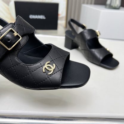 Chanel Spring and Summer Dance Shoes Series New Black Chunky Heel Sandals Heel Height 5cm - Image 6
