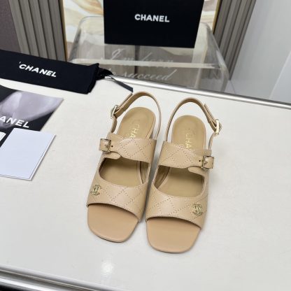 Chanel Spring and Summer Dance Shoes Series New Apricot Chunky Heel Sandals Heel Height 5cm - Image 6