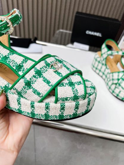 Chanel green and white platform wedge heel thick-soled summer sandals - Image 5