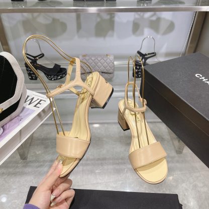 Chanel Early Spring Small Round Toe Slimming and Heightening Apricot Block Heel Sandals Heel Height 4.5cm - Image 6
