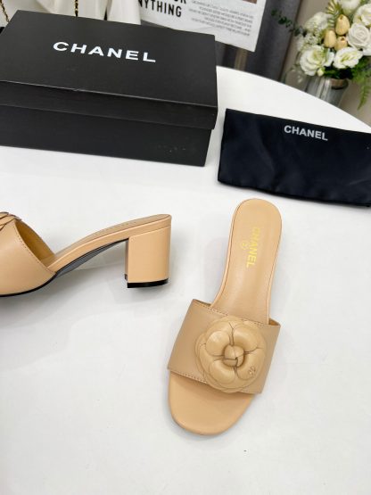 Chanel Apricot Custom Printed Fabric Lambskin Sandals - Image 6