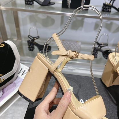 Chanel Early Spring Apricot Small Round Toe Color Brick Slim Sandals Heel Height 9cm - Image 5