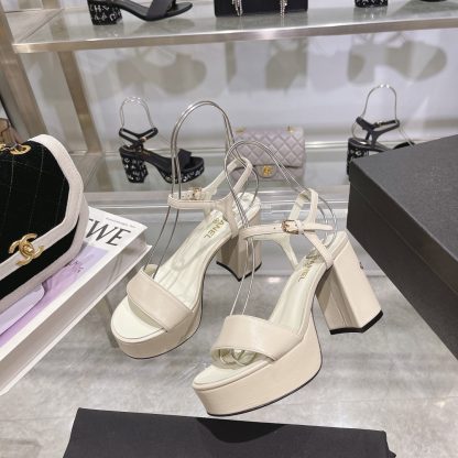 Chanel Early Spring Off-White Round Toe Colored Brick Slimming Sandals Heel Height 9cm - Image 6