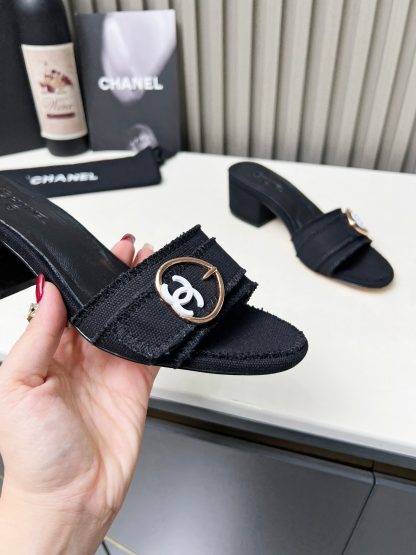 Chanel black elegant lady temperament durable thick heel sandals - Image 6