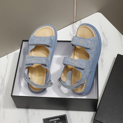 Chanel Temperament Denim Blue Classic Sandals - Image 6