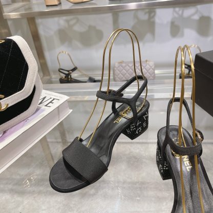Chanel Early Spring Small Round Toe Slim Retro Heightening Black Sandals Heel Height 4.5cm - Image 5