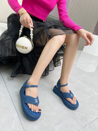 Chanel Early Autumn Comfortable Soft Super Versatile Dark Blue Sandals - Image 5
