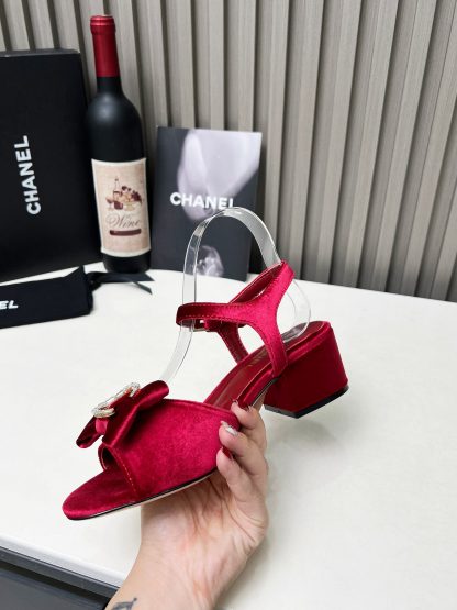 Chanel red spring and summer celebrity temperament super durable thick heel sandals - Image 6