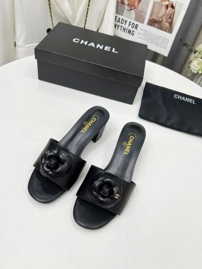 Chanel New Camellia Black Fabric Lambskin Sandals - Image 6