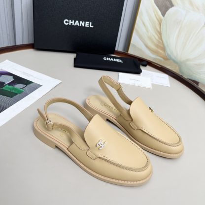 Chanel apricot spring and summer dancing shoes series retro style half-slip sandals heel height 2.5cm - Image 6