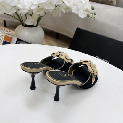 Chanel Spring and Summer Dancing Shoes Series Black Small Square Toe Camellia Stiletto Fashion Sandals - Image 6