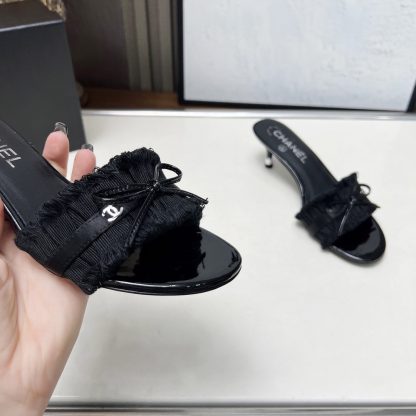 Chanel Spring and Summer Dance Shoes Series New Black Slimming Bow Stiletto Sandals - Image 6