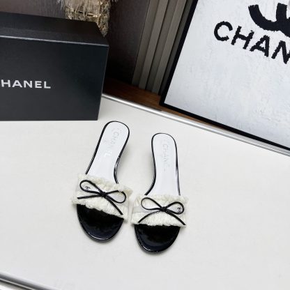 Chanel Spring and Summer Dance Shoes Series New Products White Slimming Bow Stiletto Sandals - Image 6