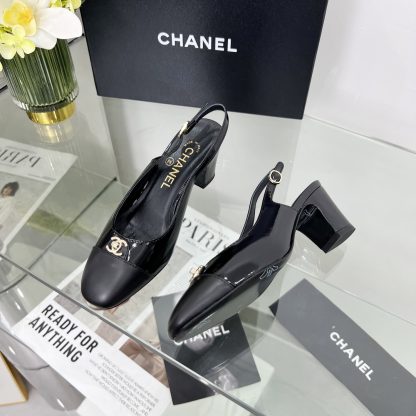 Chanel Spring and Summer Dancing Shoes Series Black Shiny Small Round Head New Sandals Heel Height 6cm - Image 6