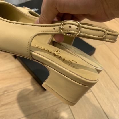 Chanel apricot spring and summer dancing shoes series new small round head slim retro sandals - Image 6