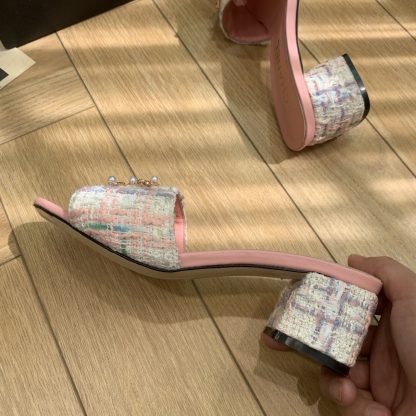 Chanel spring and summer new pink goddess elegant and durable thick heel sandals - Image 6