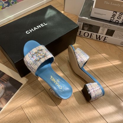 Chanel spring and summer new blue goddess elegant and durable thick heel sandals - Image 6