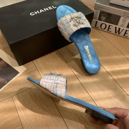Chanel Spring and Summer new blue goddess elegant and durable flat sandals - Image 6