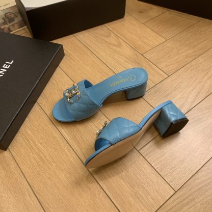 Chanel's new blue spring and summer style, elegant and durable thick-heeled sandals, heel height 4.5cm - Image 6