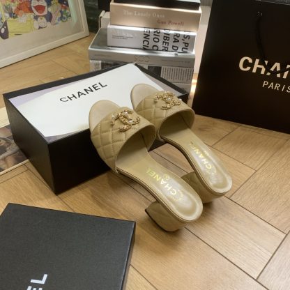 Chanel spring and summer new apricot color characteristic lady temperament durable thick heel sandals heel height 4.5cm - Image 6