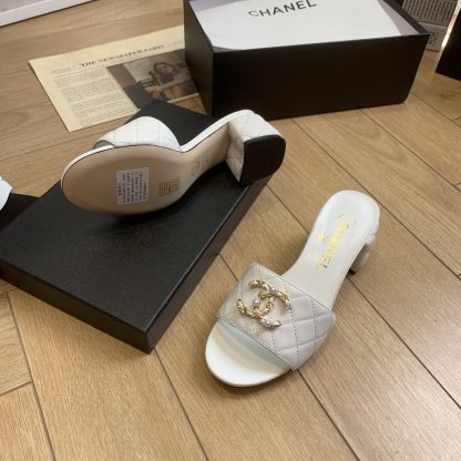 Chanel's new spring and summer white featured ladylike temperament durable thick heel sandals heel height 4.5cm - Image 6