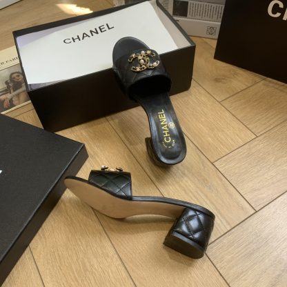 Chanel's new black spring and summer style celebrity temperament durable thick heel sandals heel height 4.5cm - Image 6