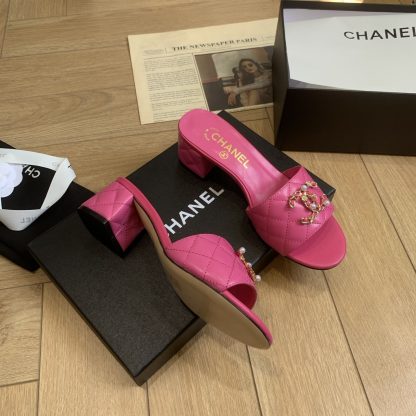 Chanel's new spring and summer deep pink characteristic ladylike temperament durable thick heel sandals heel height 4.5cm - Image 6