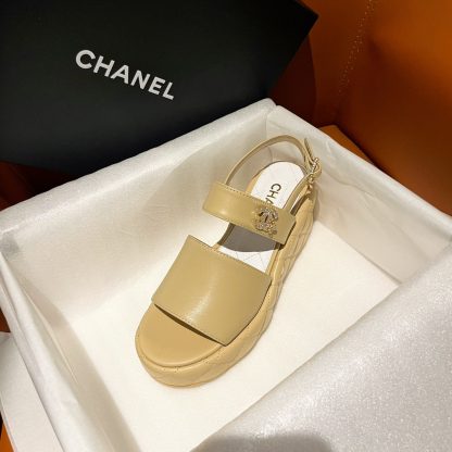 Chanel new bow high heel apricot sandals, heel height 7.5cm - Image 6