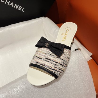 Chanel beige new bow thick heel sandals heel height 4.5cm - Image 6