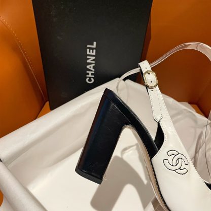Chanel new white leather high-heeled sandals - Image 6