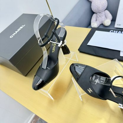 Chanel Black Mary Pearl Chunky Heel Sandals Heel Height 9.5cm - Image 6