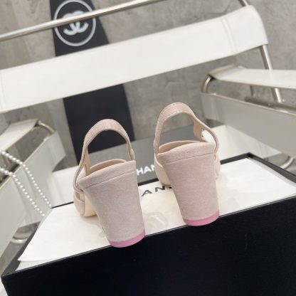 Chanel thick heel square toe color matching light pink all-match high heel sandals - Image 6