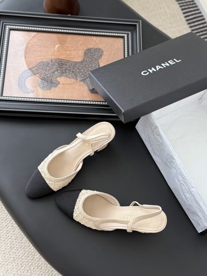 Chanel classic apricot comfortable block heel sandals - Image 6