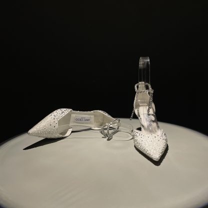 Jimmy Choo Classic Diamond Chain Pointed Crystal High Heel Sandals - Image 6