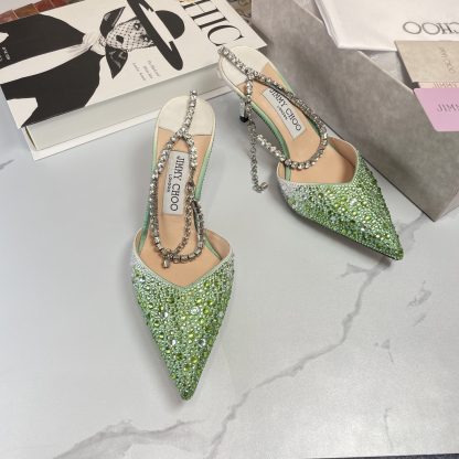 Jimmy Choo Classic Diamond Chain Pointed Crystal High Heel Sandals - Image 6