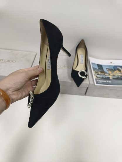 Jimmy Choo Fashion C-shaped Crystal Buckle High Heels - Image 6