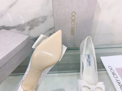 Jimmy Choo mesh rhinestone explosion bow high heels - Image 6