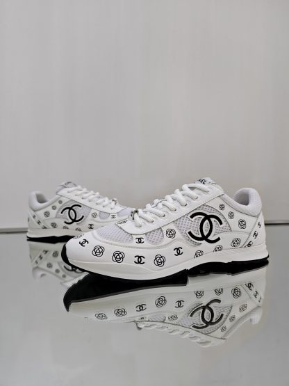 Chanel unisex white and black diamond-patterned breathable mesh casual shoes - Image 6