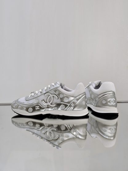 Chanel unisex white and silver diamond-patterned breathable mesh casual shoes - Image 6